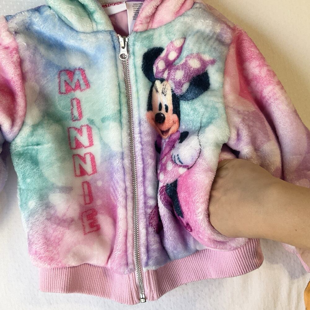 Disney Junior Minnie Mouse Faux Fur Hoodie Jacket Toddler Girl Size 3T Pink Soft - Picture 7 of 9
